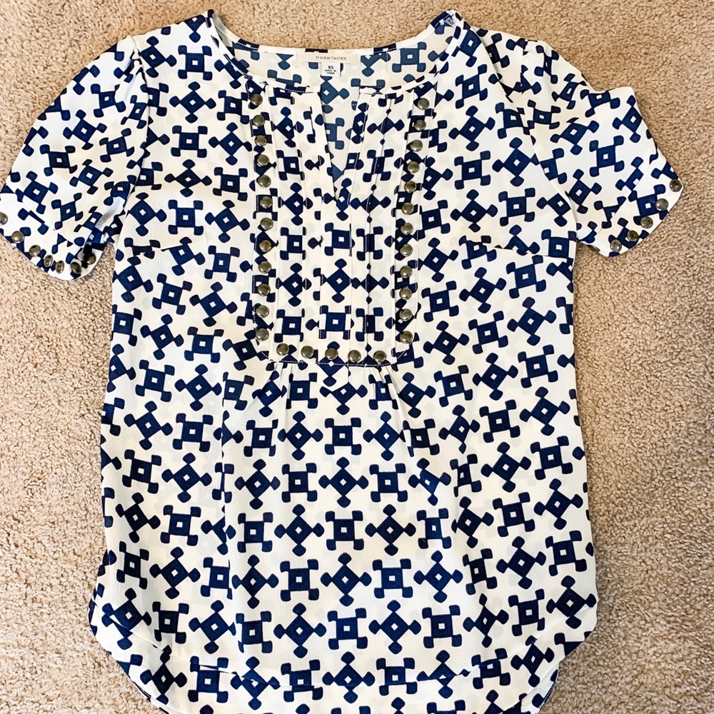 41 Hawthorn Navy Blue and White Blouse